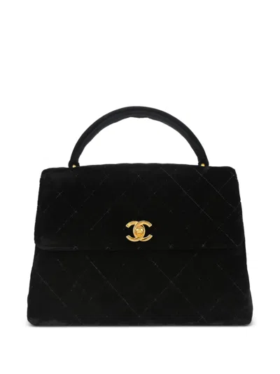 Pre-owned Chanel 1997 Cc Velvet Handbag In Black