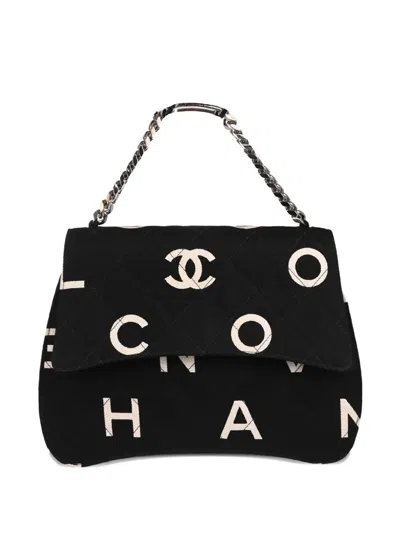 Pre-owned Chanel 1997 Chain Canvas Shoulder Bag In Black