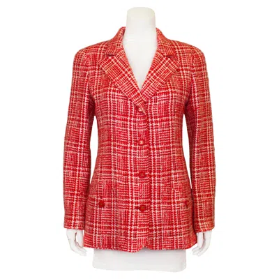 Pre-owned Chanel 1997  Rtw Spring Collection Red And Cream Plaid Wool Jacket In White