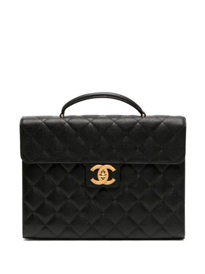 Pre-owned Chanel 1997 Classic Flap Briefcase In Black