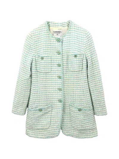 Pre-owned Chanel 1997 Collarless Tweed Jacket In Blue