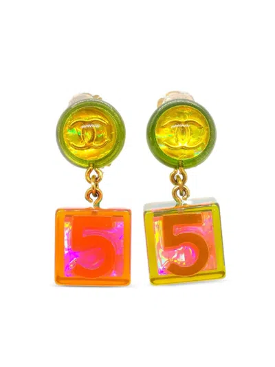 Pre-owned Chanel 1997 Cube Dangle Earrings In Gold