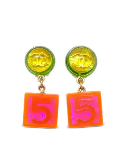 Pre-owned Chanel 1997 Cube Number 5 Clip-on Earrings In Yellow