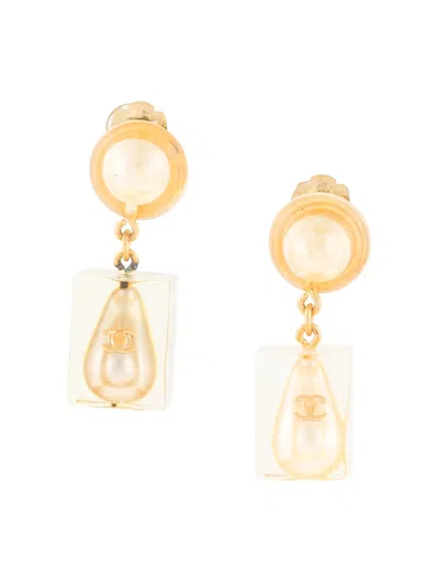 Pre-owned Chanel 1997 Dangling Cube Cc Earrings In Gold