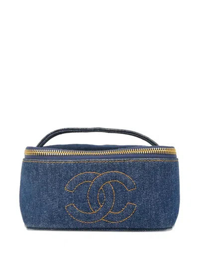 Pre-owned Chanel 1997 Denim Vanity Handbag In Blue