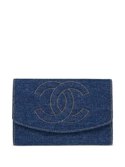 Pre-owned Chanel 1997 Denim Wallet In 蓝色