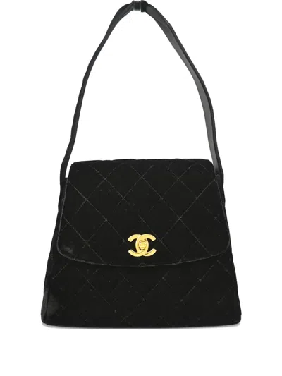 Pre-owned Chanel 1997 Diamond-quilting Velvet Handbag In Black
