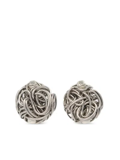 Pre-owned Chanel 1997 Faux-pearl Twisted Clip-on Earrings In Silver