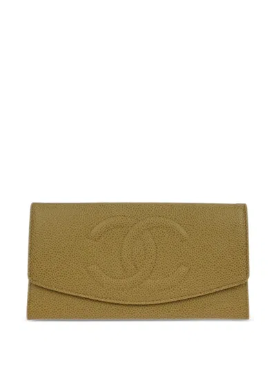Pre-owned Chanel 1997 Flap Caviar Leather Wallet In Neutral