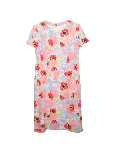Pre-owned Chanel 1997 Floral-print Silk Dress In Pink