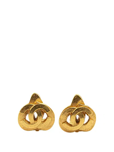 Pre-owned Chanel 1997 Gold Plated Cc Clip On Earrings Costume Earrings