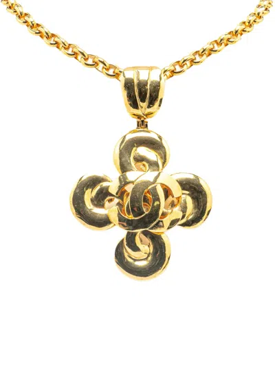 Pre-owned Chanel 1997 Gold Plated Cc Clover Pendant Necklace Costume Necklace