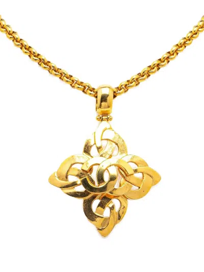 Pre-owned Chanel 1997 Gold Plated Cc Clover Pendant Necklace Costume Necklace