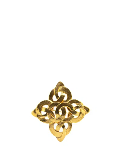 Pre-owned Chanel 1997 Gold Plated Cc Flower Brooch Costume Brooch