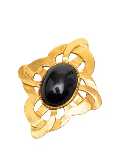 Pre-owned Chanel 1997 Gold Plated Gripoix Brooch Costume Brooch In Black