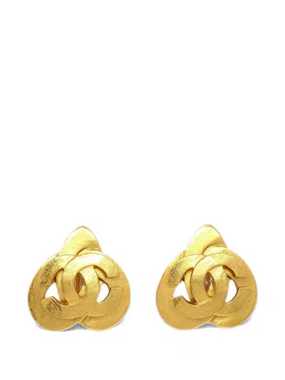 Pre-owned Chanel 1997 Heart-shape Clip-on Earrings In Gold