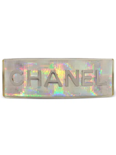 Pre-owned Chanel 1997 Holographic Hairpin Barrette In Silver