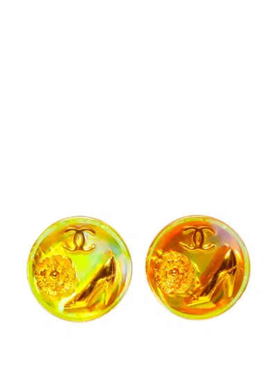 Pre-owned Chanel 1997 Icons Iridescent Earrings In Gold