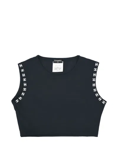 Pre-owned Chanel 1997 Interlocking Cc Cropped Tank Top In Black