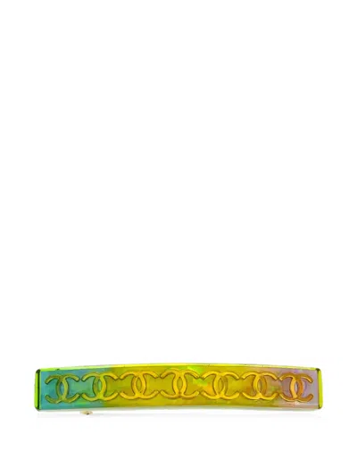Pre-owned Chanel 1997 Interlocking Cc Hair Clip In Green