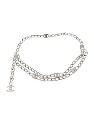 Pre-owned Chanel 1997 Interlocking Cc Logo Waist Belt In Silver