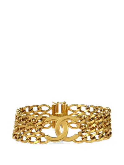 Pre-owned Chanel 1997 Interlocking Cc Triple-chain Bracelet In Gold