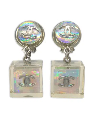 Pre-owned Chanel 1997 Iridescent Cube Drop Earrings