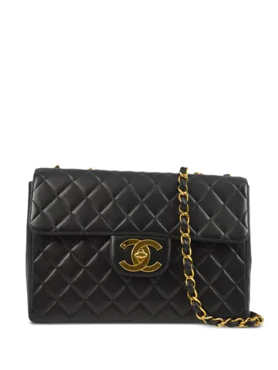 Pre-owned Chanel 1997 Jumbo Classic Flap Shoulder Bag In Black