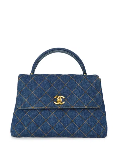Pre-owned Chanel 1997 Kelly 25 Denim Tote Bag In Blue