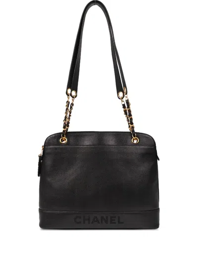 Pre-owned Chanel 1997 Leather Chain Shoulder Bag In Black