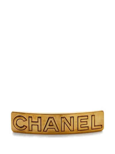 Pre-owned Chanel 1997 Logo-engraved Hair Clip In Gold