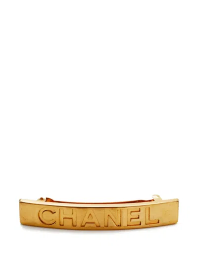 Pre-owned Chanel 1997 Logo Hair Clip In Gold