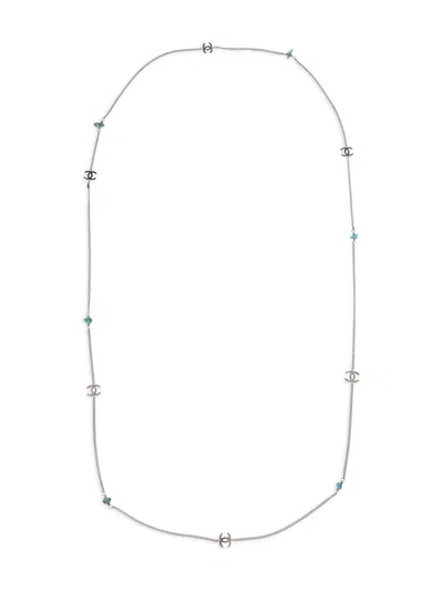 Pre-owned Chanel 1997 Logo-plaque Chain Necklace In Silver