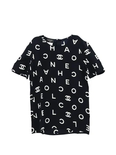 Pre-owned Chanel 1997 Logo-print Top In Black