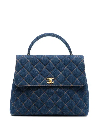 Pre-owned Chanel 1997 Medium Diamond-quilted Denim Handbag In Black