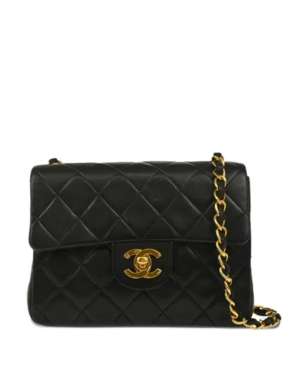 Pre-owned Chanel 1997 Mini Square Classic Flap Shoulder Bag In Black