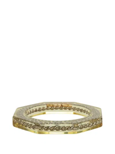 Pre-owned Chanel 1997 Resin And Gold Plated Octagonal Bangle Costume Bracelet In White