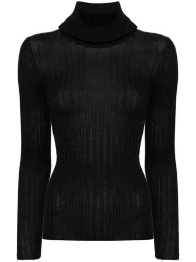 Pre-owned Chanel 1997 Ribbed Cashmere-silk Jumper In Black