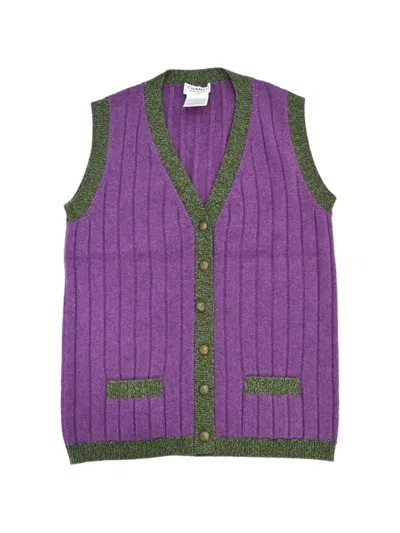 Pre-owned Chanel 1997 Ribbed V-neck Vest In Purple