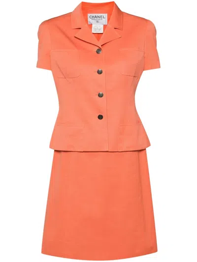 Pre-owned Chanel 1997 Setup Jacket Skirt Suit In Orange
