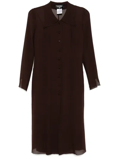 Pre-owned Chanel 1997 Setup Suit Blouse Sleeveless Dress In Brown