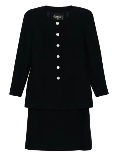 Pre-owned Chanel 1997 Setup Suit Jacket Skirt In Blue