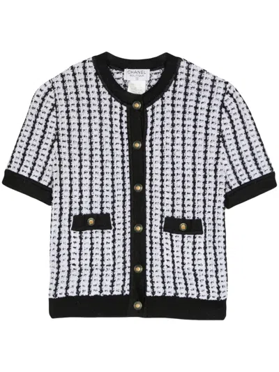 Pre-owned Chanel 1997 Short-sleeve Tweed Cardigan In White