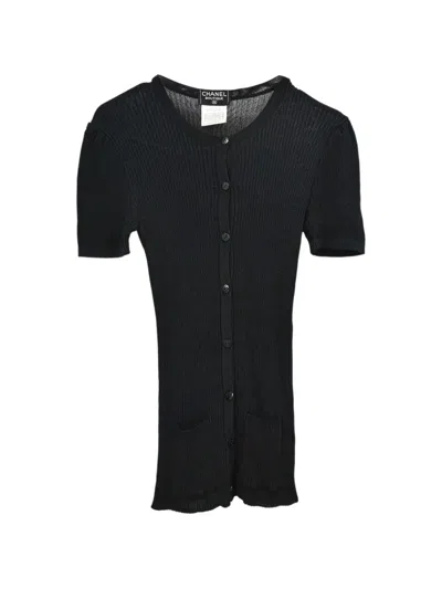 Pre-owned Chanel 1997 Short-sleeve Ribbed Cardigan In Black