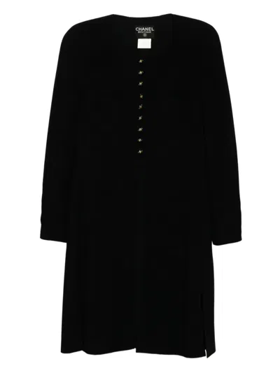 Pre-owned Chanel 1997 Single Breasted Collarless Coat In Black