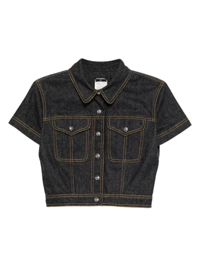 Pre-owned Chanel 1997 Single Breasted Short Sleeves Jacket In Blue