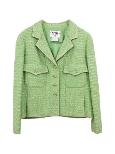 Pre-owned Chanel 1997 Single-breasted Tweed Jacket In Green