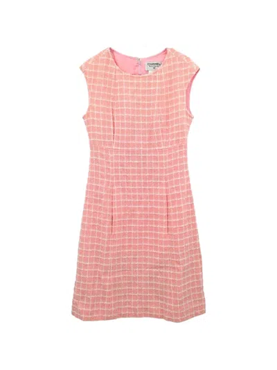 Pre-owned Chanel 1997 Sleeveless Tweed Mini Dress In Pink