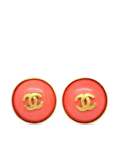 Pre-owned Chanel 1997 Stone Button Clip-on Earrings In Gold