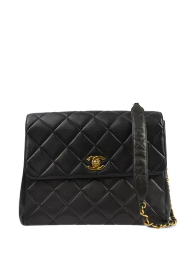 Pre-owned Chanel 1997 Straight Flap Shoulder Bag In Black